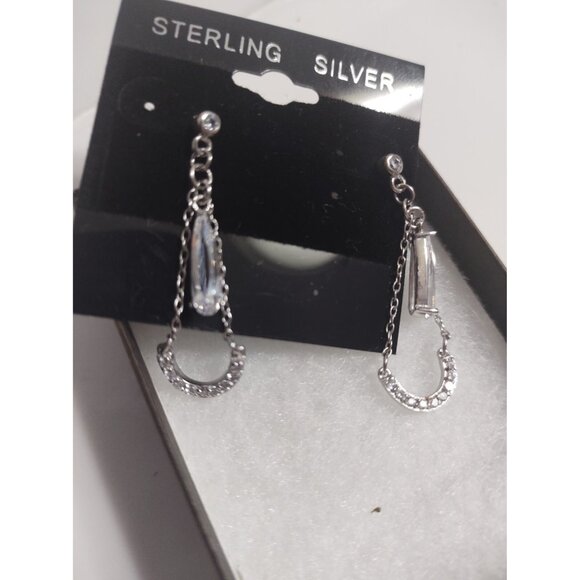 Sterling Silver 925 & Cubic Zirconia Stud Dangle Earrings New in Box - Picture 5 of 8
